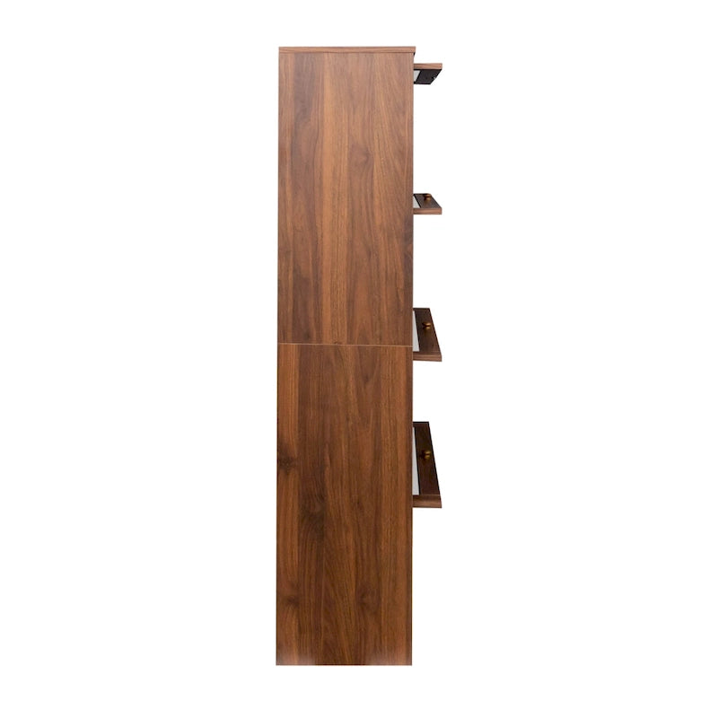 Storage Cabinet with Flip-Up Clear Glass Doors – Walnut Brown / White