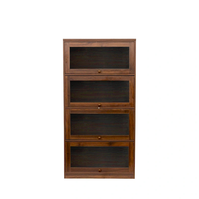 Storage Cabinet with Flip-Up Clear Glass Doors – Walnut Brown / White