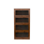 Storage Cabinet with Flip-Up Clear Glass Doors – Walnut Brown / White