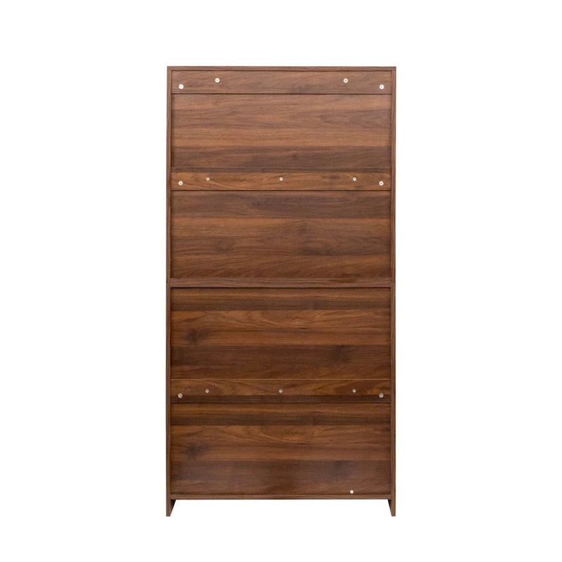 Storage Cabinet with Flip-Up Clear Glass Doors – Walnut Brown / White