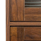 Storage Cabinet with Flip-Up Clear Glass Doors – Walnut Brown / White