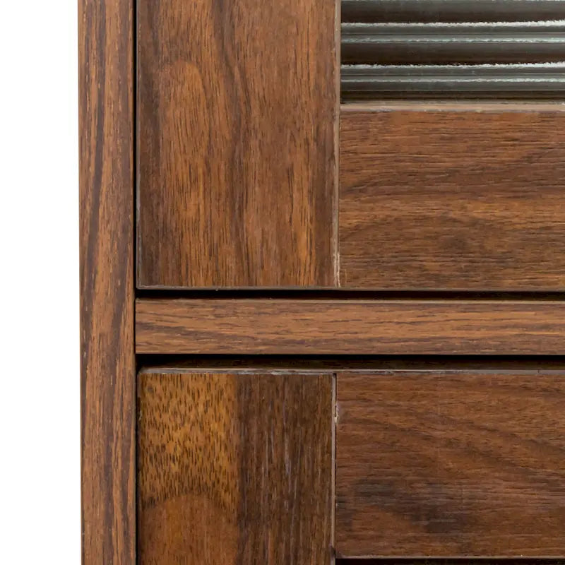 Storage Cabinet with Flip-Up Clear Glass Doors – Walnut Brown / White