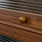 Storage Cabinet with Flip-Up Clear Glass Doors – Walnut Brown / White