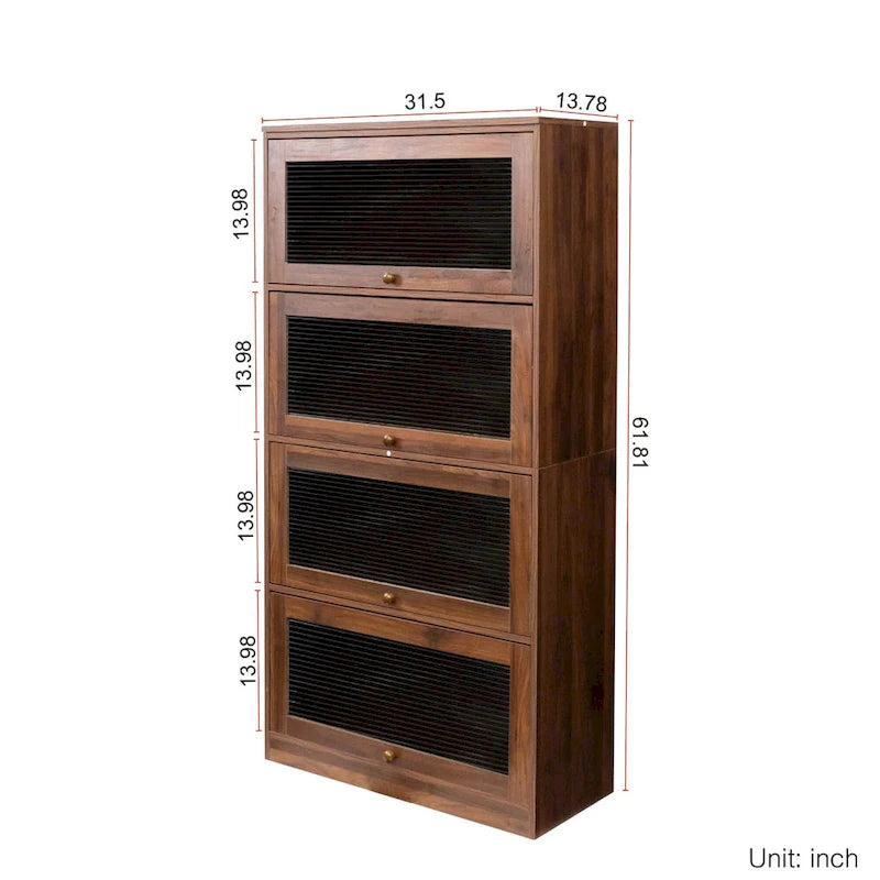 Storage Cabinet with Flip-Up Clear Glass Doors – Walnut Brown / White