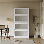 Storage Cabinet with Flip-Up Clear Glass Doors – Walnut Brown / White
