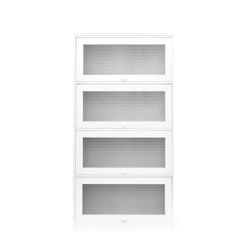 Storage Cabinet with Flip-Up Clear Glass Doors – Walnut Brown / White