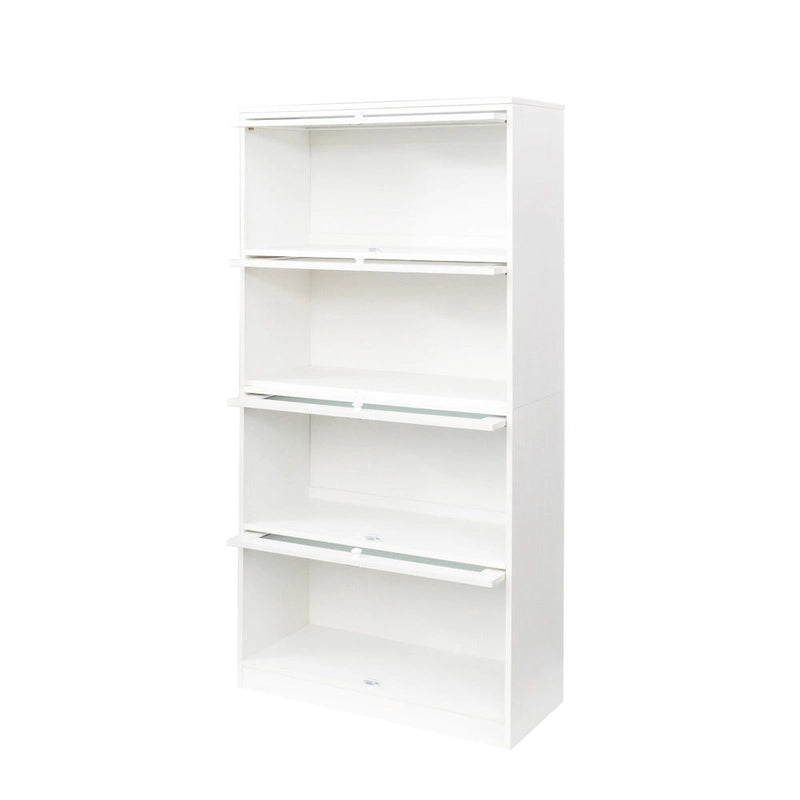 Storage Cabinet with Flip-Up Clear Glass Doors – Walnut Brown / White