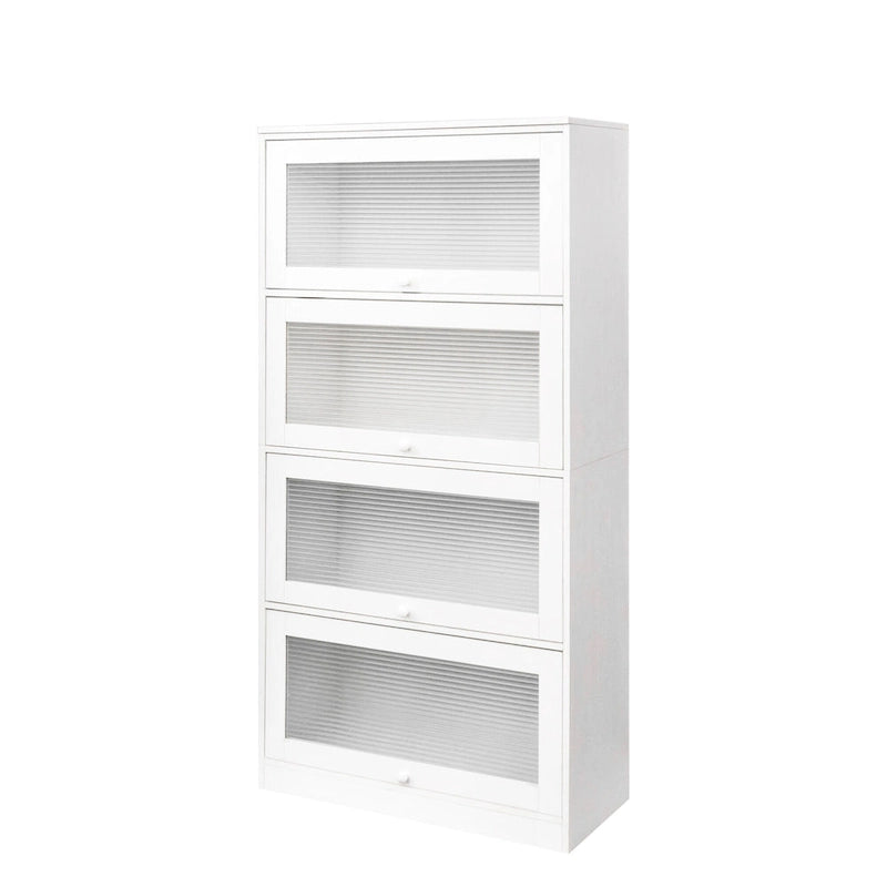Storage Cabinet with Flip-Up Clear Glass Doors – Walnut Brown / White