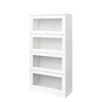 Storage Cabinet with Flip-Up Clear Glass Doors – Walnut Brown / White
