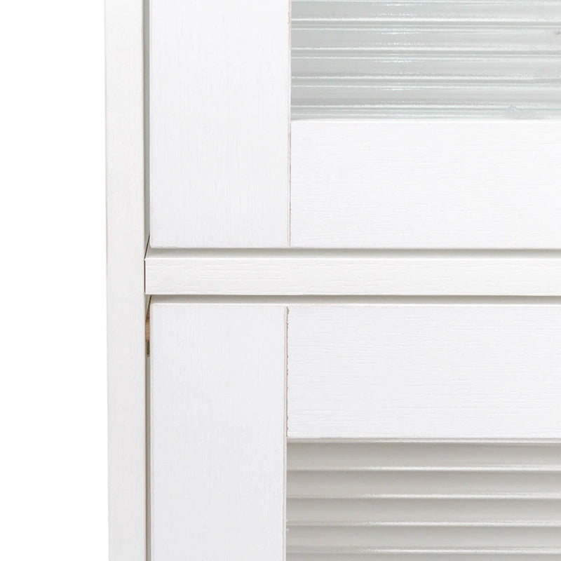 Storage Cabinet with Flip-Up Clear Glass Doors – Walnut Brown / White