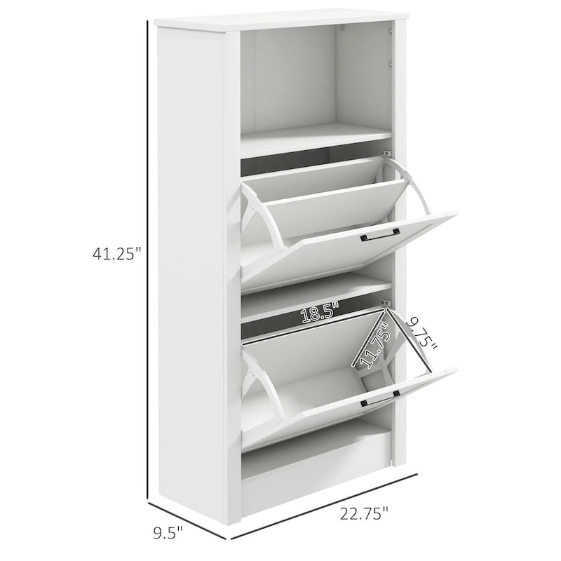 Shoe Storage Cabinet with Open Shelf and 2 Flip Drawers – 22.75"W x 9.5"D x 41.25"H