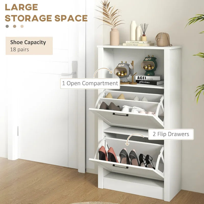 Shoe Storage Cabinet with Open Shelf and 2 Flip Drawers – 22.75"W x 9.5"D x 41.25"H