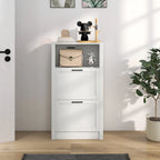 Shoe Storage Cabinet with Open Shelf and 2 Flip Drawers – 22.75"W x 9.5"D x 41.25"H