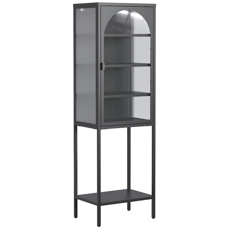5-Tier Metal Storage Cabinet with Tempered Glass Doors and Adjustable Shelves