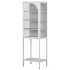 5-Tier Metal Storage Cabinet with Tempered Glass Doors and Adjustable Shelves