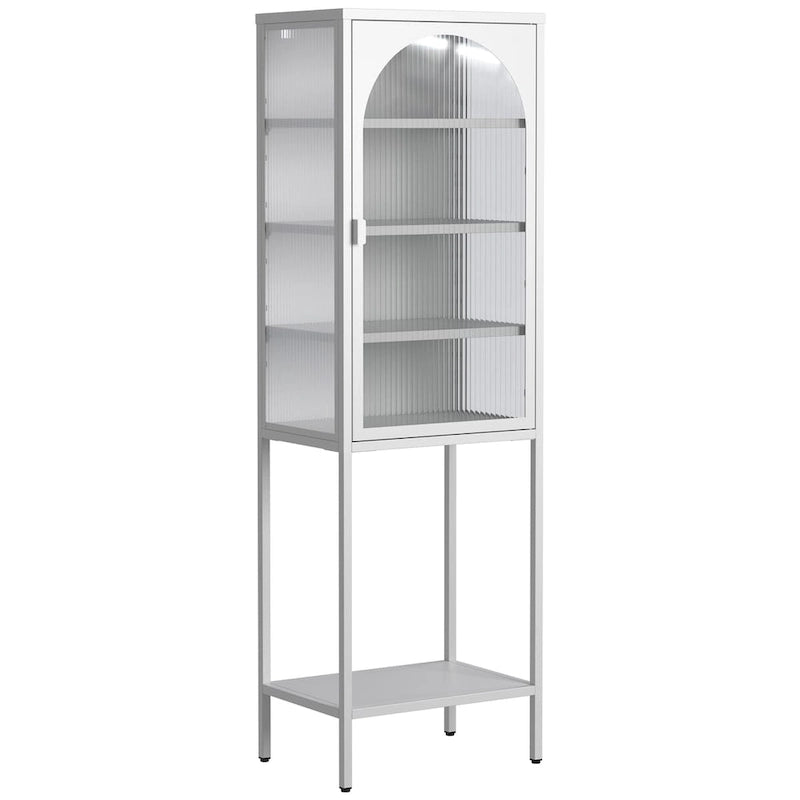 5-Tier Metal Storage Cabinet with Tempered Glass Doors and Adjustable Shelves