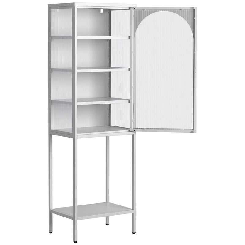 5-Tier Metal Storage Cabinet with Tempered Glass Doors and Adjustable Shelves