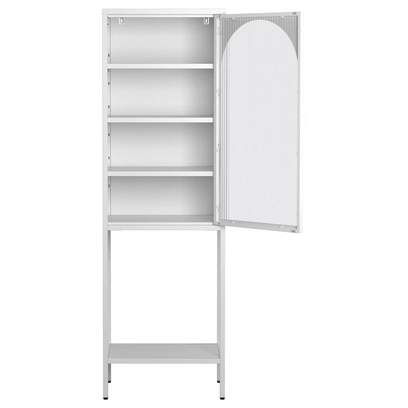 5-Tier Metal Storage Cabinet with Tempered Glass Doors and Adjustable Shelves