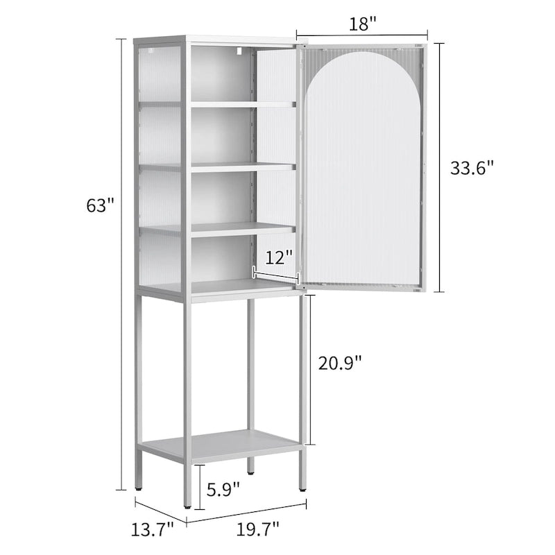 5-Tier Metal Storage Cabinet with Tempered Glass Doors and Adjustable Shelves