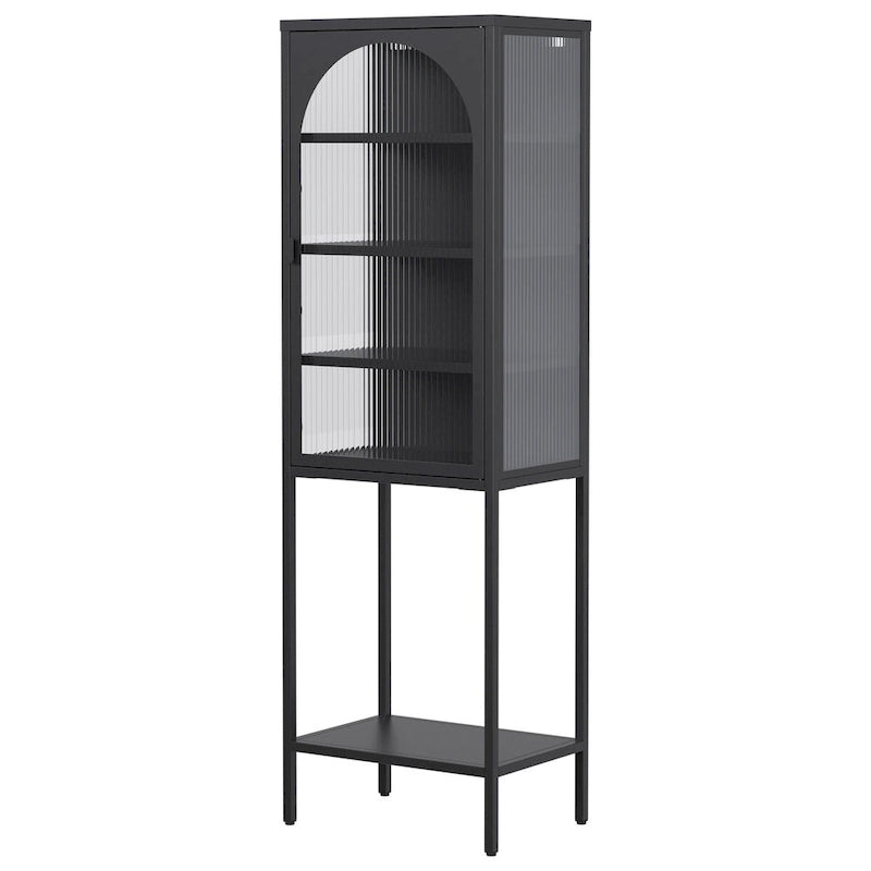 5-Tier Metal Storage Cabinet with Tempered Glass Doors and Adjustable Shelves