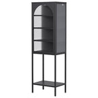 5-Tier Metal Storage Cabinet with Tempered Glass Doors and Adjustable Shelves