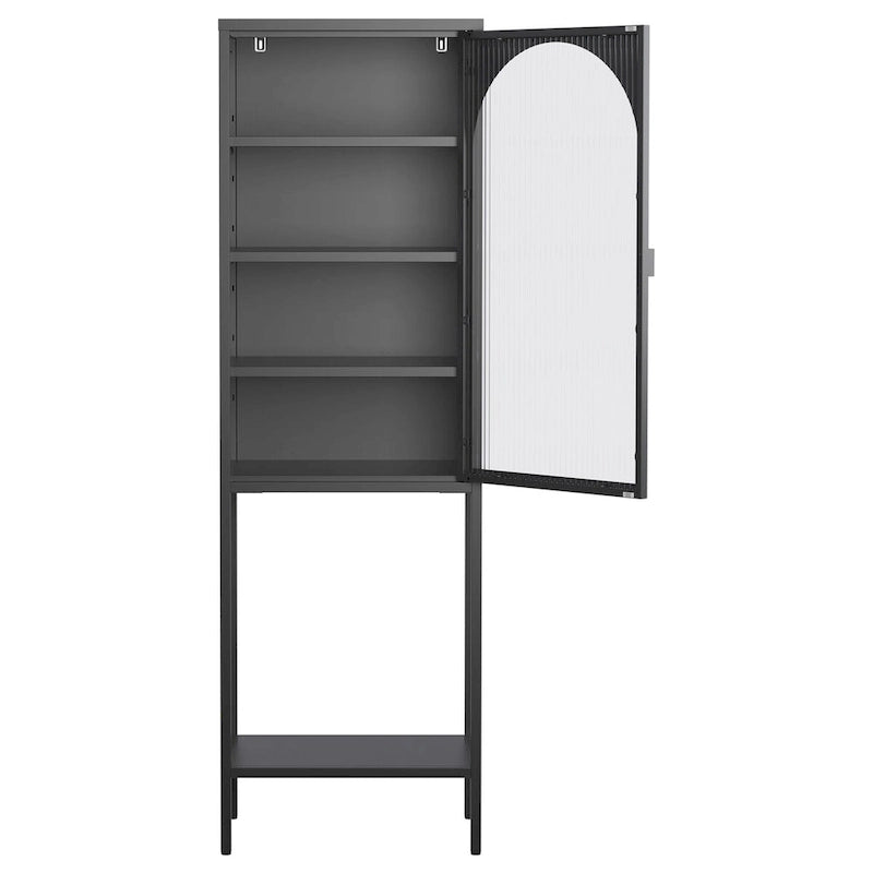 5-Tier Metal Storage Cabinet with Tempered Glass Doors and Adjustable Shelves