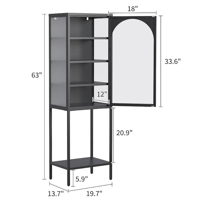 5-Tier Metal Storage Cabinet with Tempered Glass Doors and Adjustable Shelves