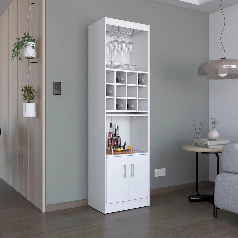 71 in. Tall Bar Cabinet with Wine Rack, Stemware Holder and 5 Shelves