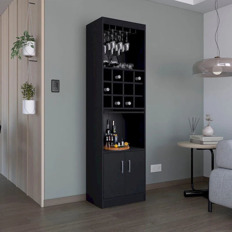 71 in. Tall Bar Cabinet with Wine Rack, Stemware Holder and 5 Shelves