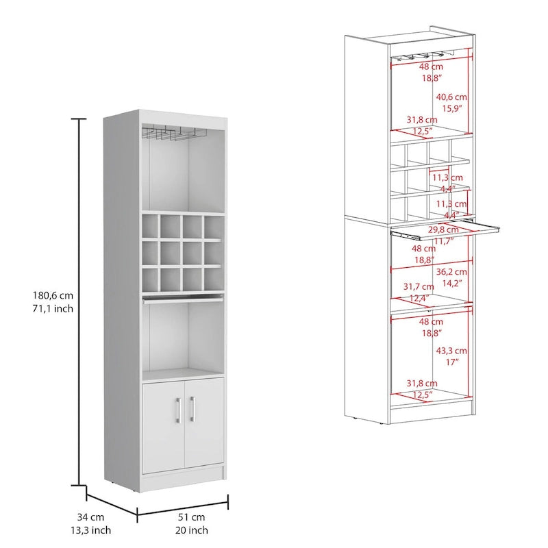 71 in. Tall Bar Cabinet with Wine Rack, Stemware Holder and 5 Shelves