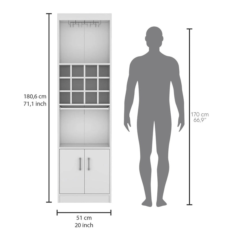 71 in. Tall Bar Cabinet with Wine Rack, Stemware Holder and 5 Shelves