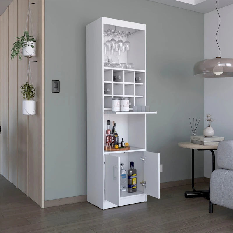 71 in. Tall Bar Cabinet with Wine Rack, Stemware Holder and 5 Shelves