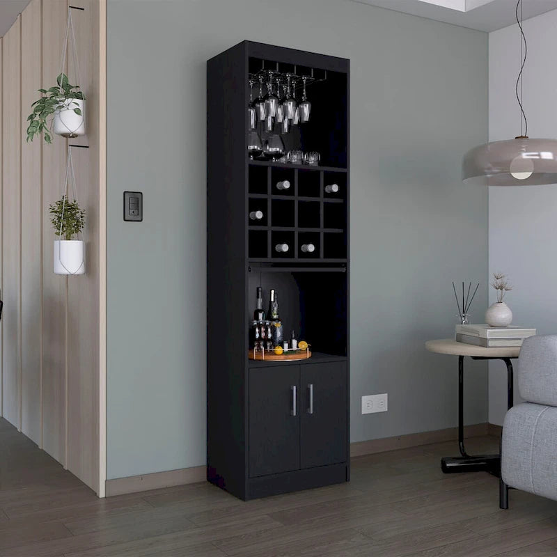 71 in. Tall Bar Cabinet with Wine Rack, Stemware Holder and 5 Shelves