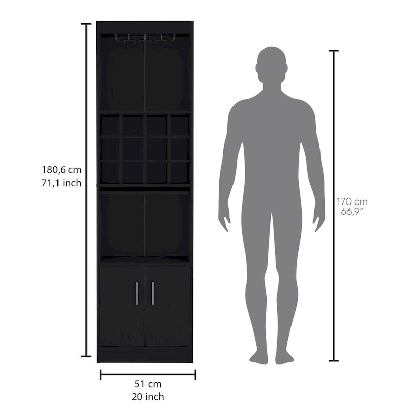 71 in. Tall Bar Cabinet with Wine Rack, Stemware Holder and 5 Shelves
