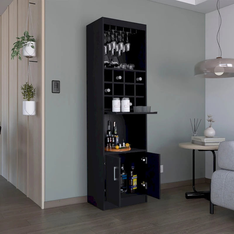 71 in. Tall Bar Cabinet with Wine Rack, Stemware Holder and 5 Shelves