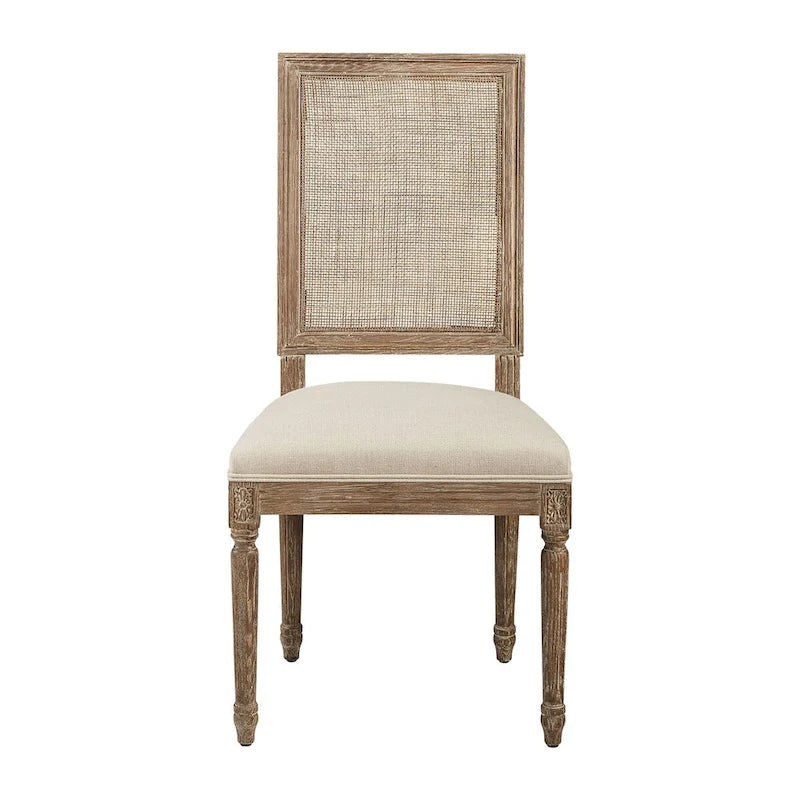 Linen and Cane Oak Dining Chair, Neutral