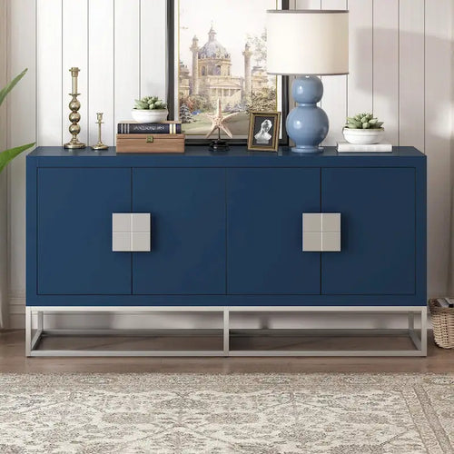 4-Door Cabinet with 3 Adjustable Shelves and Iron Legs – MDF and Wood Veneer