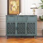 3-Door 3-Drawer Cabinet with Carved Panels, Metal Handles and Solid Wood Feet