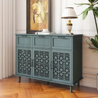 3-Door 3-Drawer Cabinet with Carved Panels, Metal Handles and Solid Wood Feet