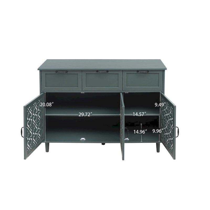 3-Door 3-Drawer Cabinet with Carved Panels, Metal Handles and Solid Wood Feet