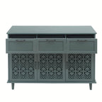 3-Door 3-Drawer Cabinet with Carved Panels, Metal Handles and Solid Wood Feet