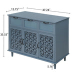 3-Door 3-Drawer Cabinet with Carved Panels, Metal Handles and Solid Wood Feet