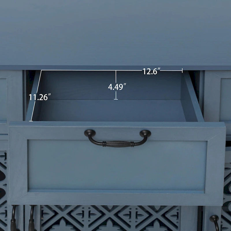3-Door 3-Drawer Cabinet with Carved Panels, Metal Handles and Solid Wood Feet