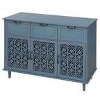 3-Door 3-Drawer Cabinet with Carved Panels, Metal Handles and Solid Wood Feet