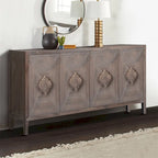 4-Door Cabinet with Carved Flower Handles and Adjustable Shelf – MDF with Pine Veneer, Antique Brown