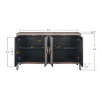 4-Door Cabinet with Carved Flower Handles and Adjustable Shelf – MDF with Pine Veneer, Antique Brown