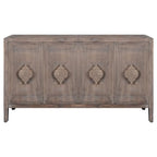 4-Door Cabinet with Carved Flower Handles and Adjustable Shelf – MDF with Pine Veneer, Antique Brown