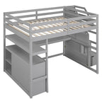 Gray Pine Loft Bed with Desk, Shelves, Storage Drawers, Storage Staircase