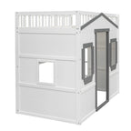 Twin Size Wooden House Loft Bed With Ladder