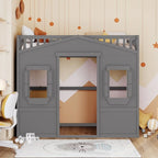Twin Size Wooden House Loft Bed With Ladder